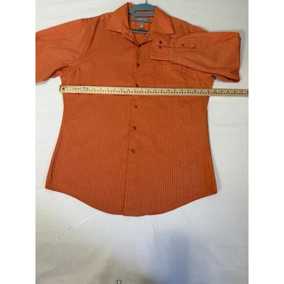 Van Heusen Lux Satin Fitted Dress Shirt Mens 16 32/33 Orange Stripe Button Up. - Picture 3 of 7